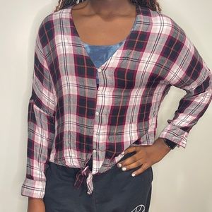 Express Plaid Shirt Tie Front Top Small Women Western Cowgirl Modern style